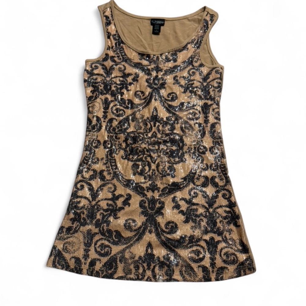 Daytrip Tan and Black Sequin Embellished Tank Dress